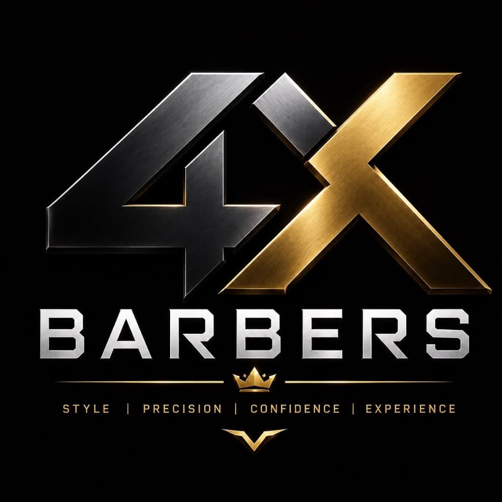 4X Barbers metallic logo